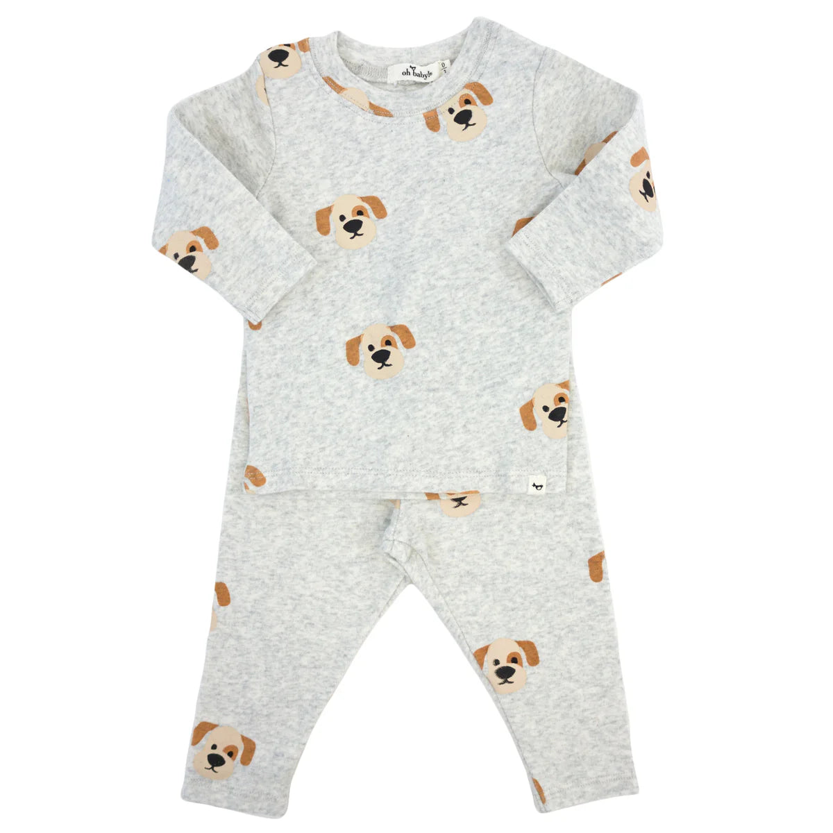 Puppy Faces Print Two-Piece Set in Heather Gray