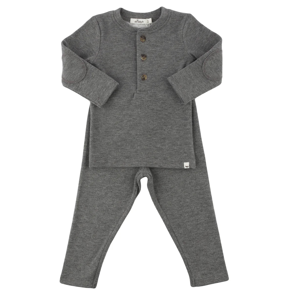 Honeycomb Elbow Patch Henley Set in Charcoal