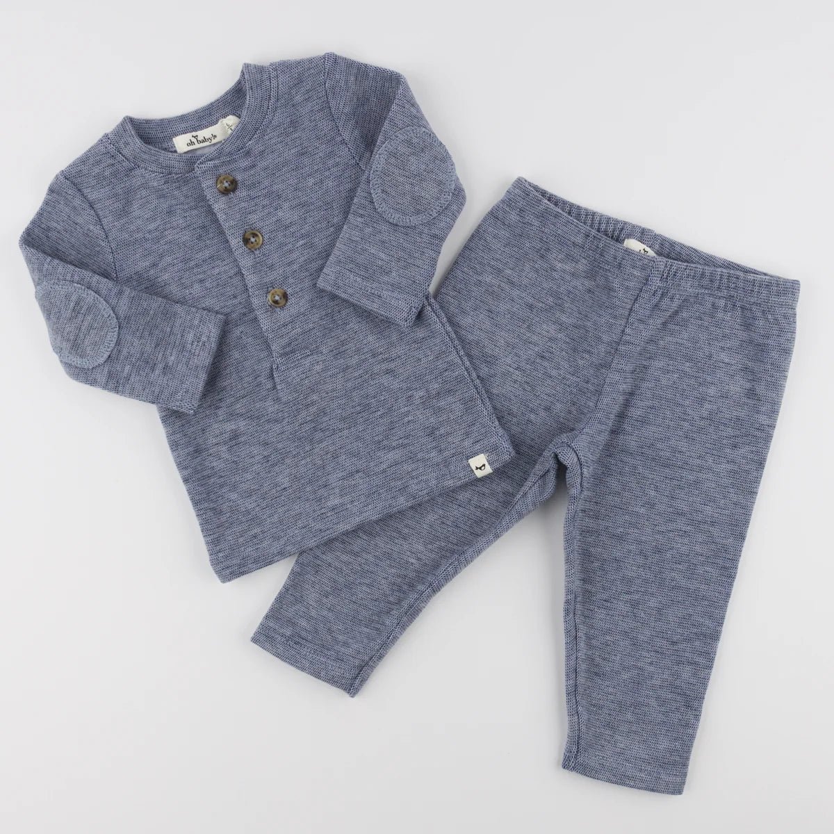 Honeycomb Elbow Patch Henley Set in Denim