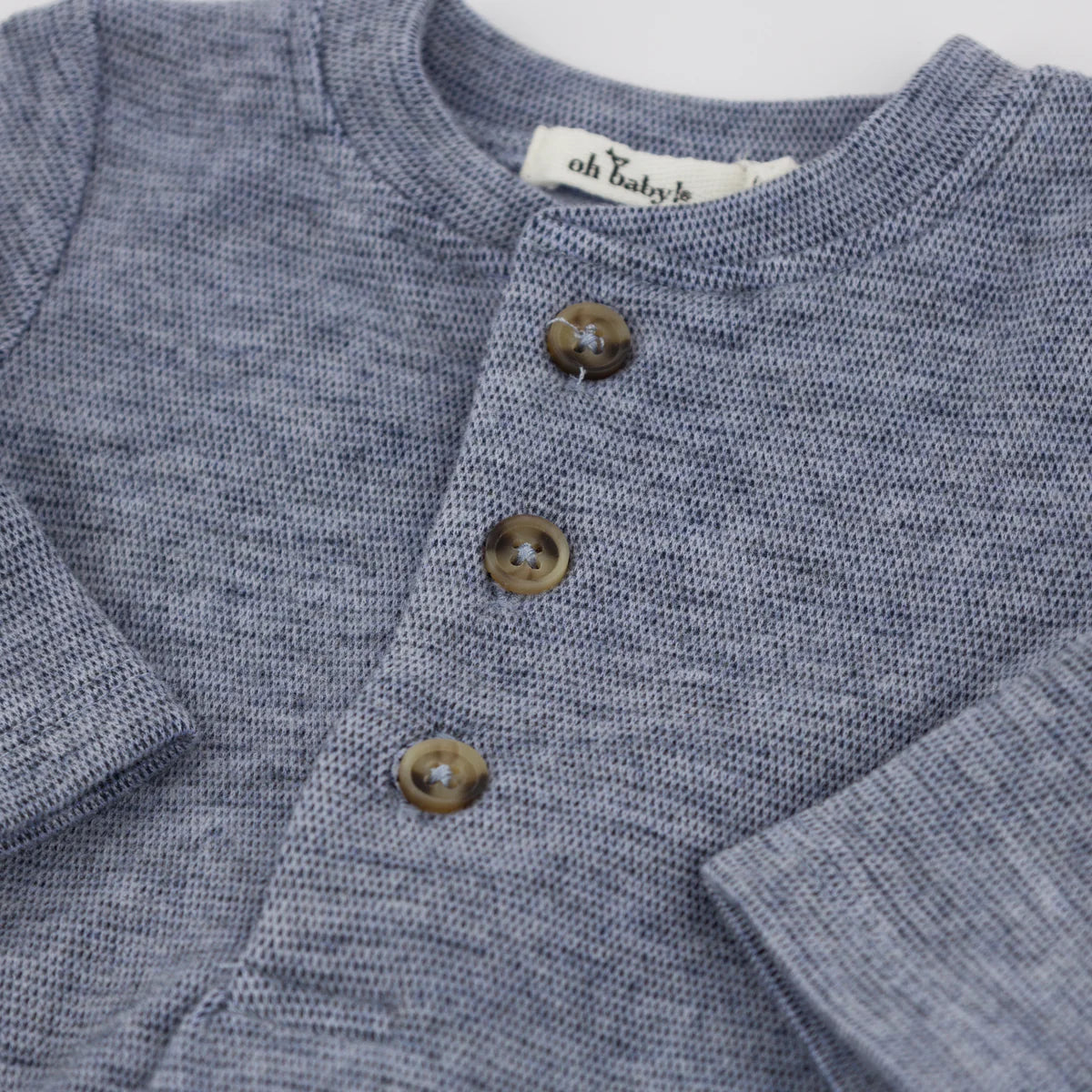Honeycomb Elbow Patch Henley Set in Denim