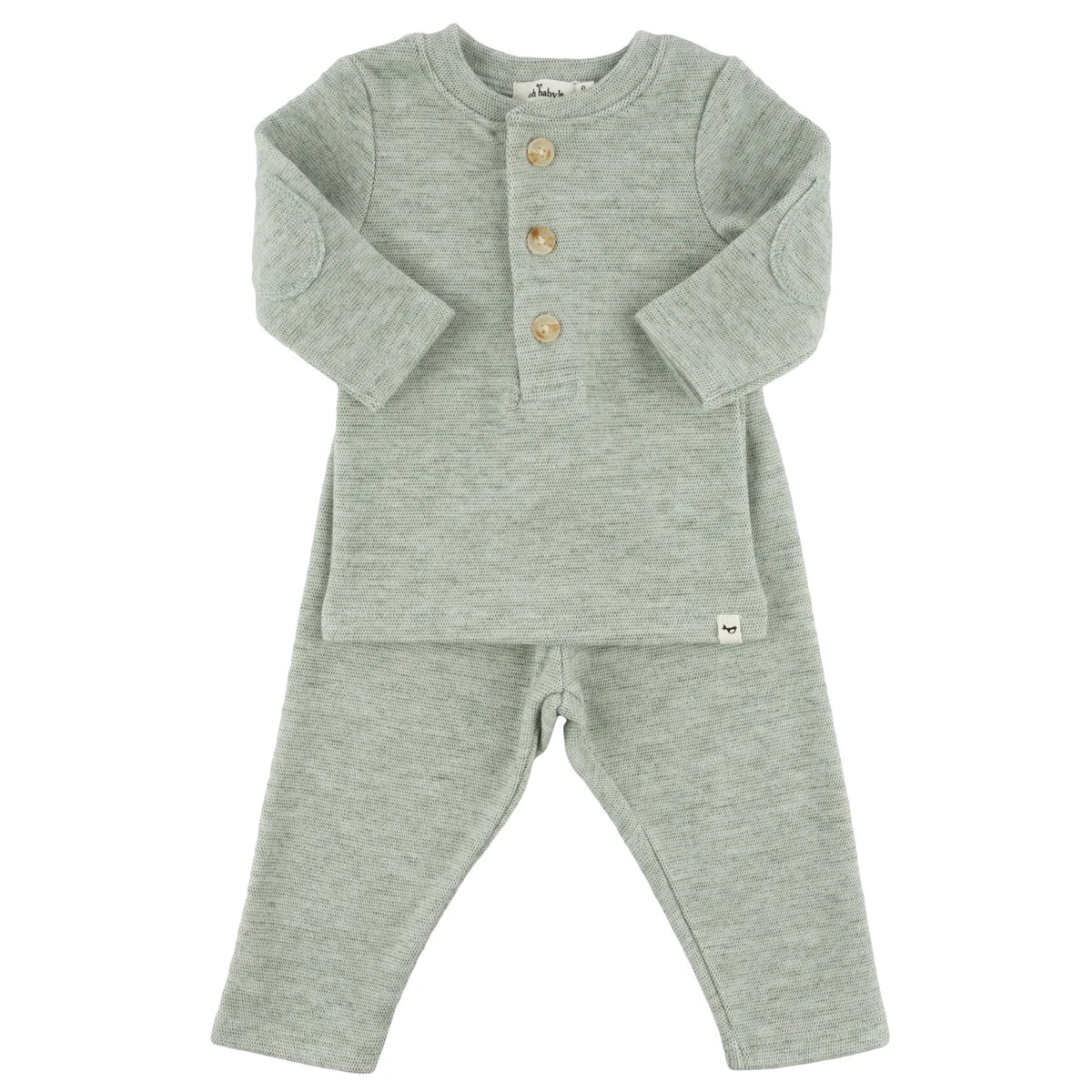 Honeycomb Elbow Patch Henley Set in Spruce