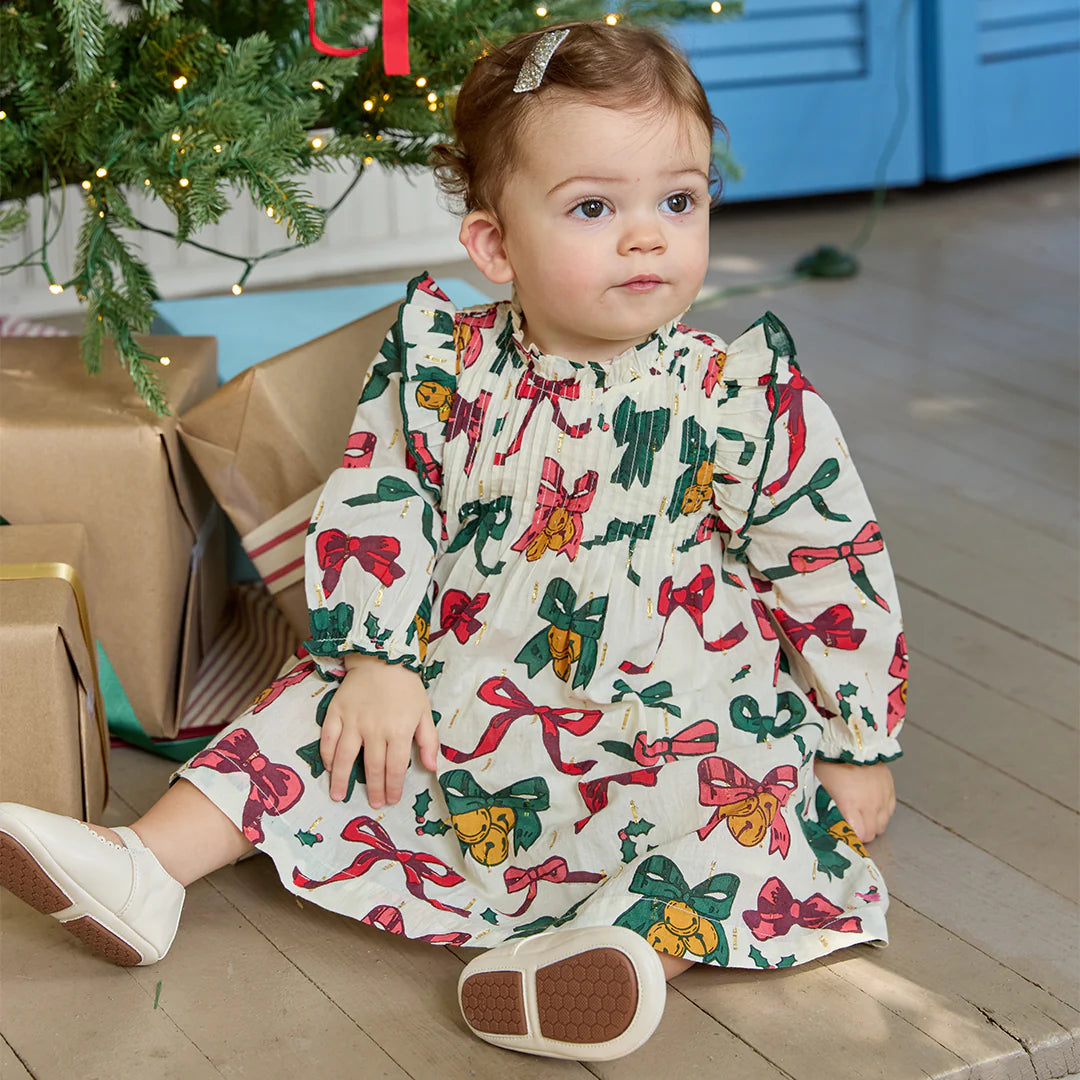 Baby Girls Jaipur Dress Set- Christmas Bows and Bells | 3/6M Baby Girls Jaipur Dress Set- Christmas Bows and Bells | 3/6M
