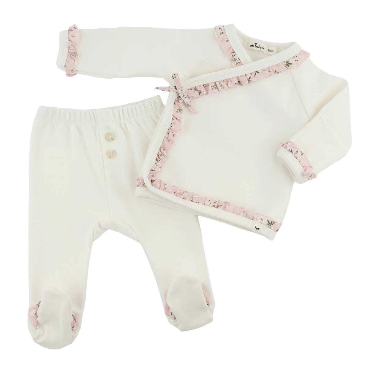 Pink Apple Blossom Ruffles Kimono Footie Set