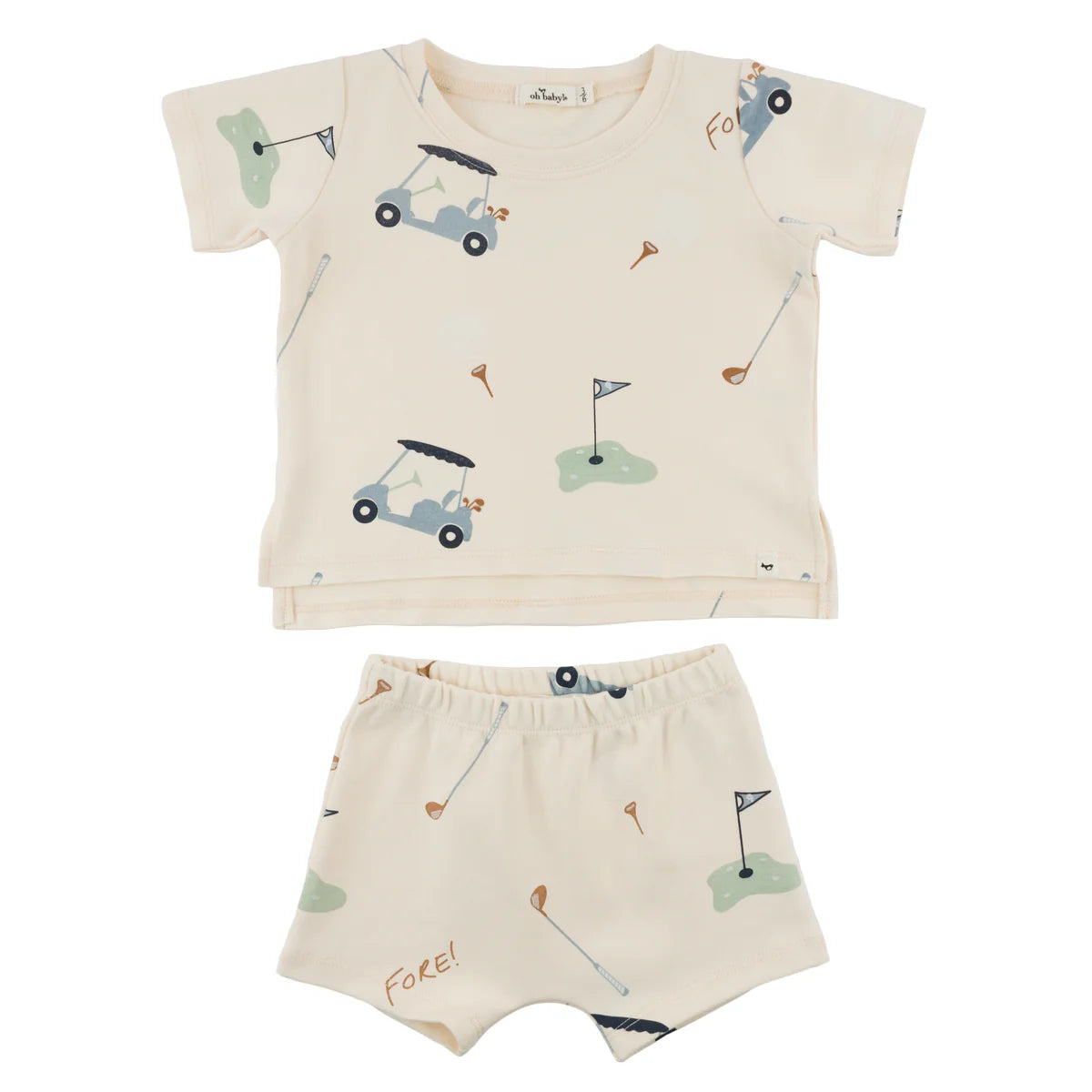 Golf Print Raw Edge Tee Short Set