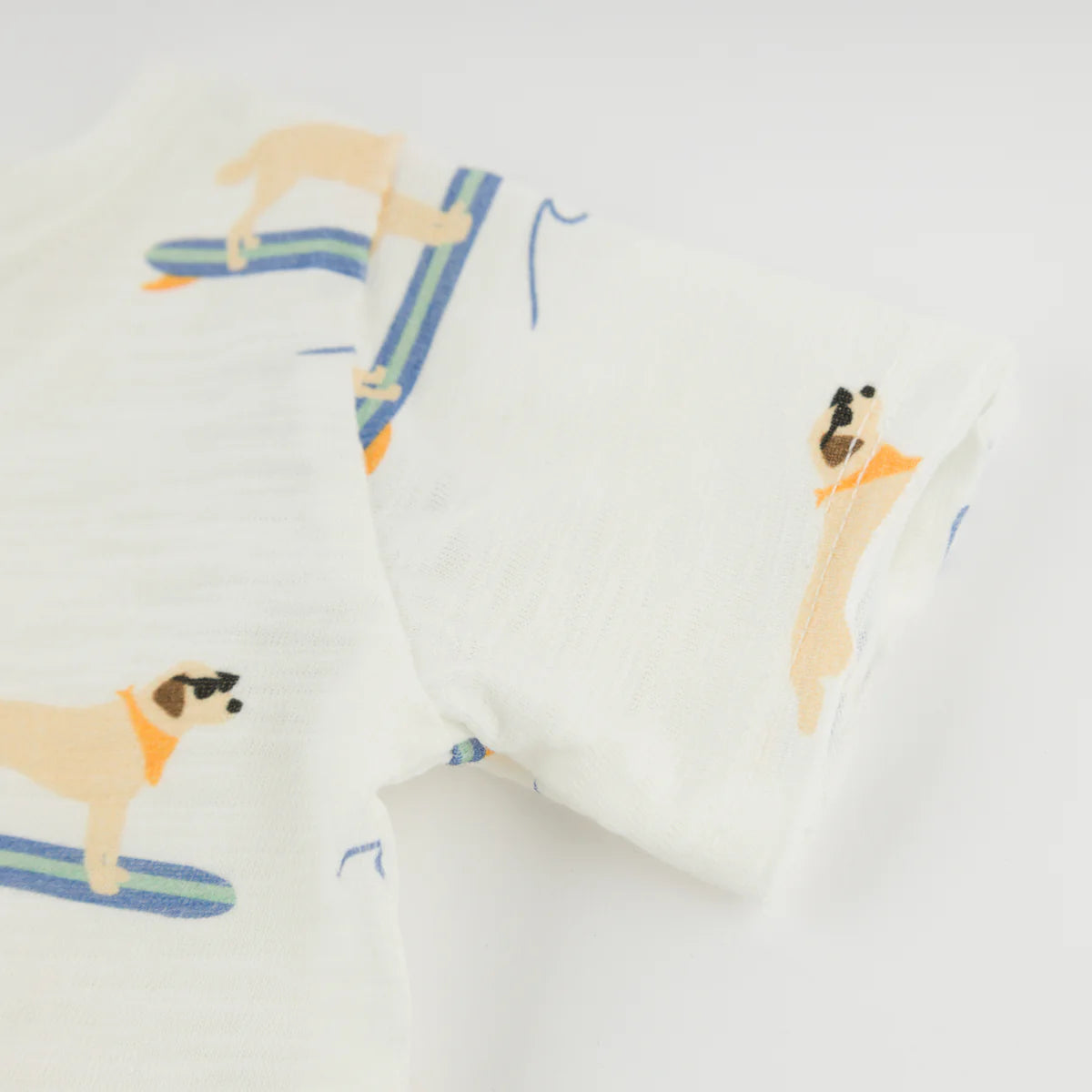 Surfing Dog Print Raw Edge Tee Short Set