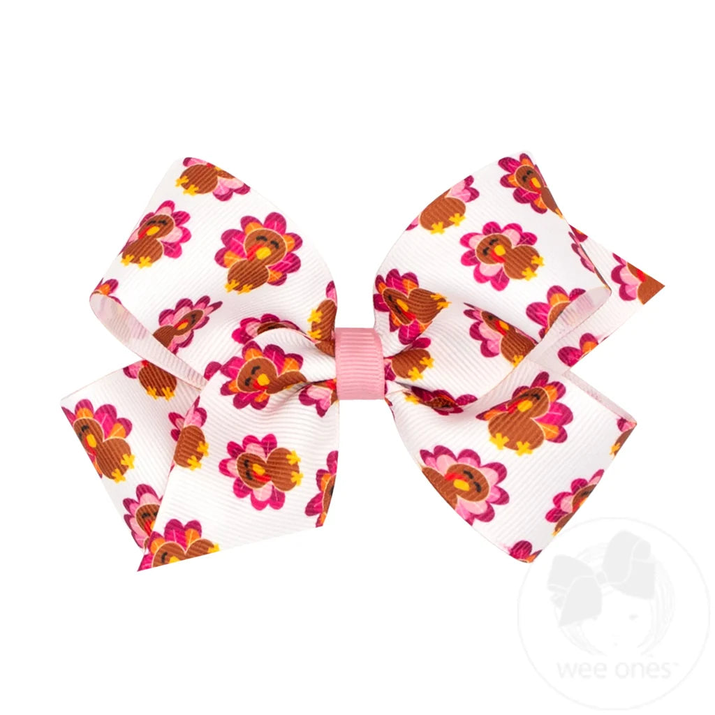 Medium Harvest Turkey Print Grosgrain Hair Bow