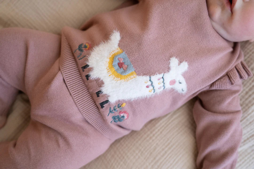 Llama Ruffle Baby Girl Pullover Sweater (Organic Cotton)