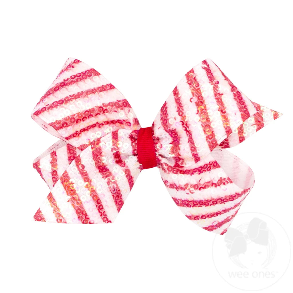 Medium Stripe Print Sequin Hair Bow