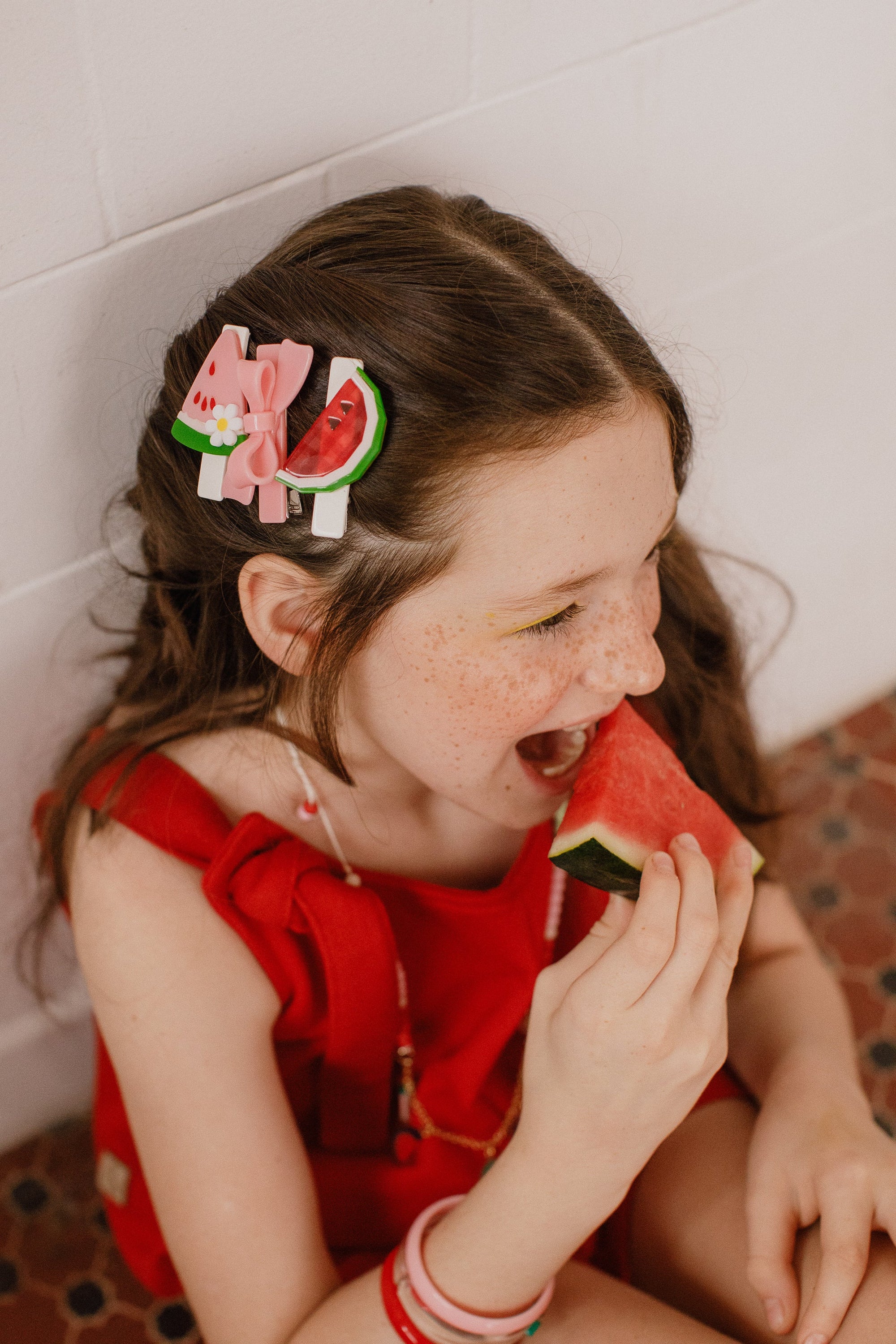 Watermelon and Pink Bow Trio Hair Clip Set