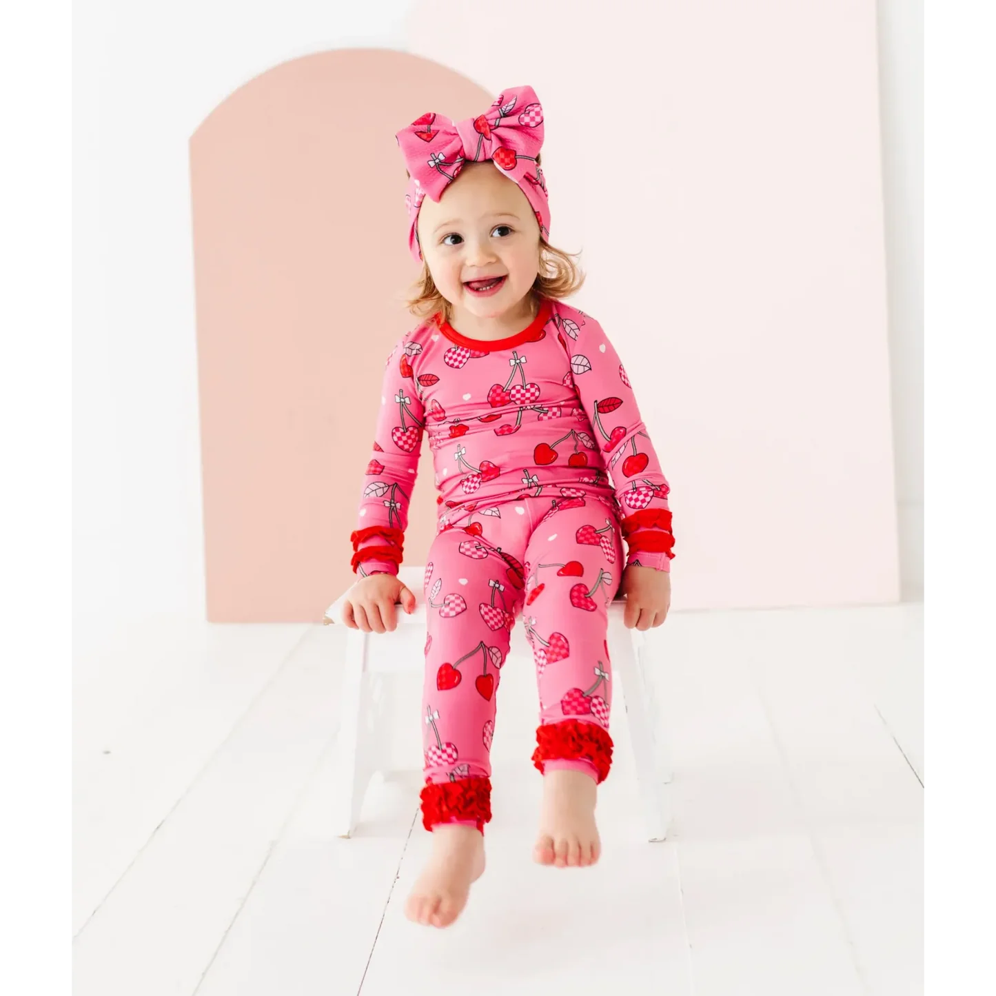 I Love You Cherry Much Ruffle Two-Piece Pajama Set