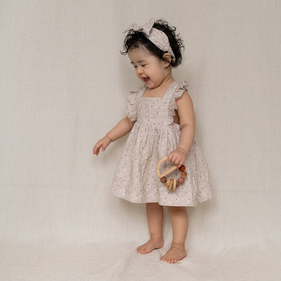 Ditsy Floral Ruffle Cross Back Flare Baby Dress+Bloomer (Organic Muslin)