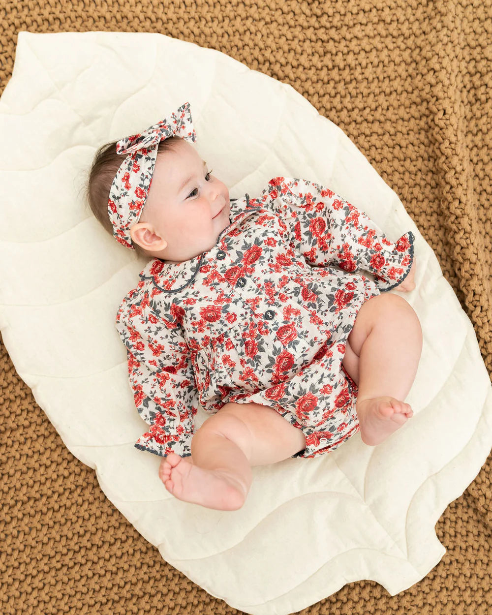 Rosabelle Rose Floral Baby Romper & Headband Set
