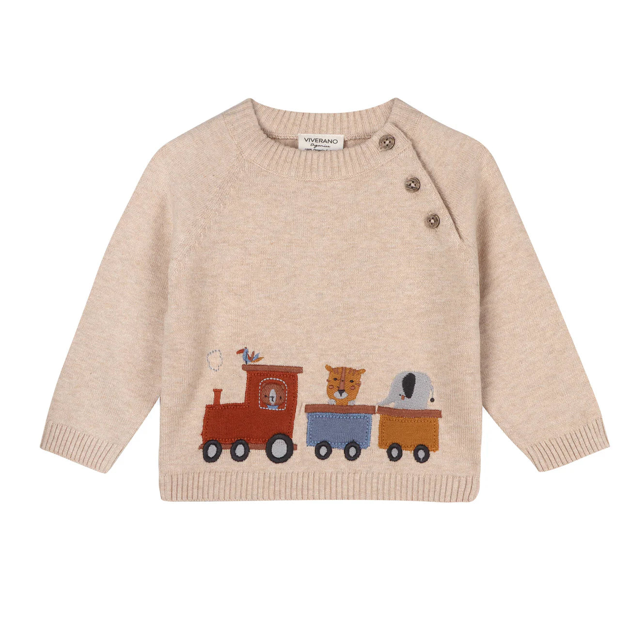 Animal Train Applique Sweater Knit Baby Pullover (Organic Cotton)