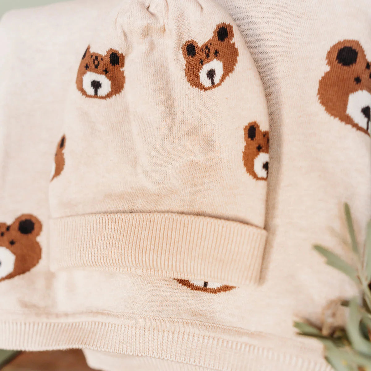 Bear Sweater Knit Round Baby Beanie Hat (Organic Cotton)