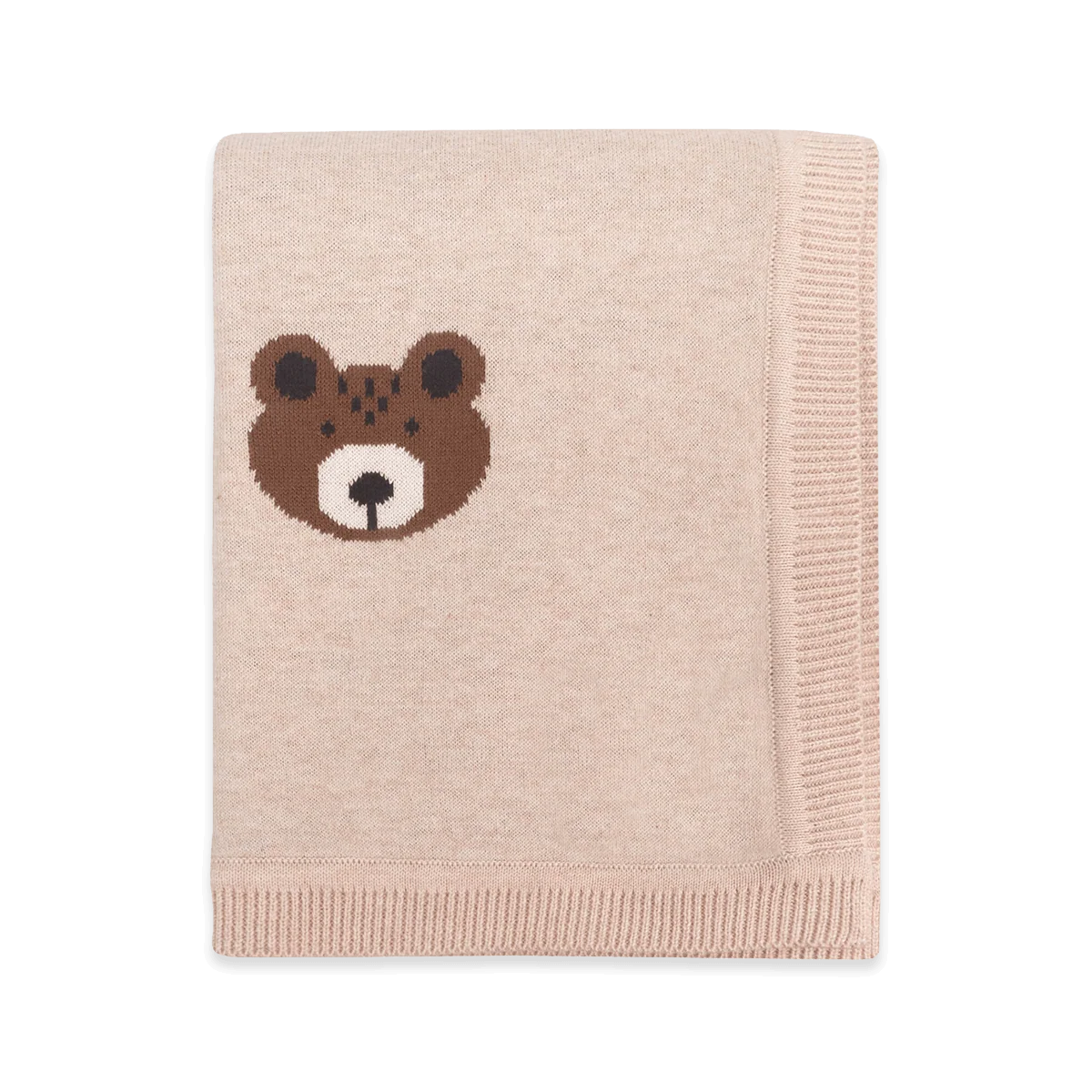 Brown Bear Jacquard Sweater Knit Baby Blanket (Organic Cotton)