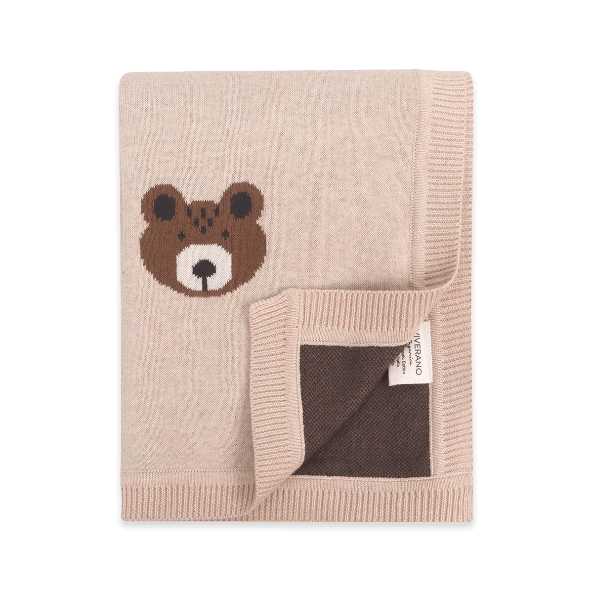 Brown Bear Jacquard Sweater Knit Baby Blanket (Organic Cotton)