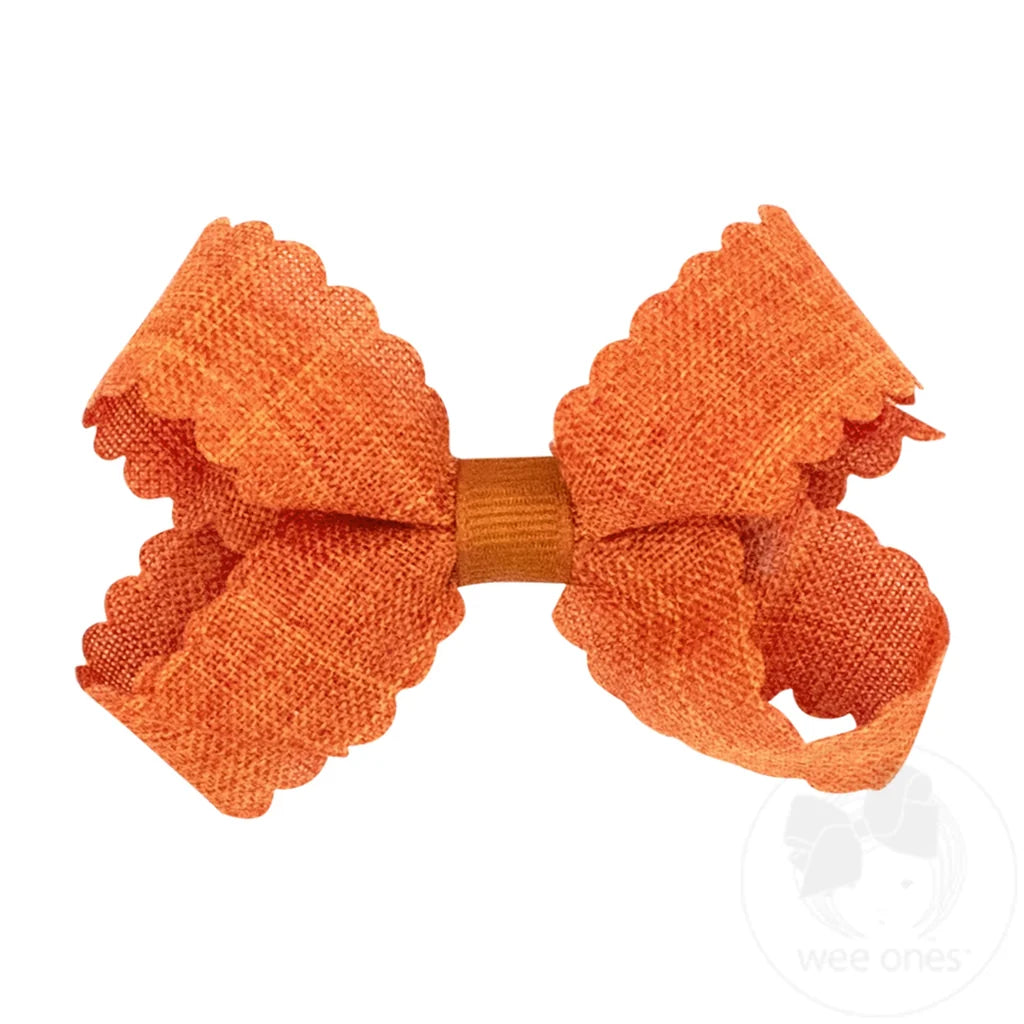 Mini Linen Scalloped Edge Hair Bow | Rust