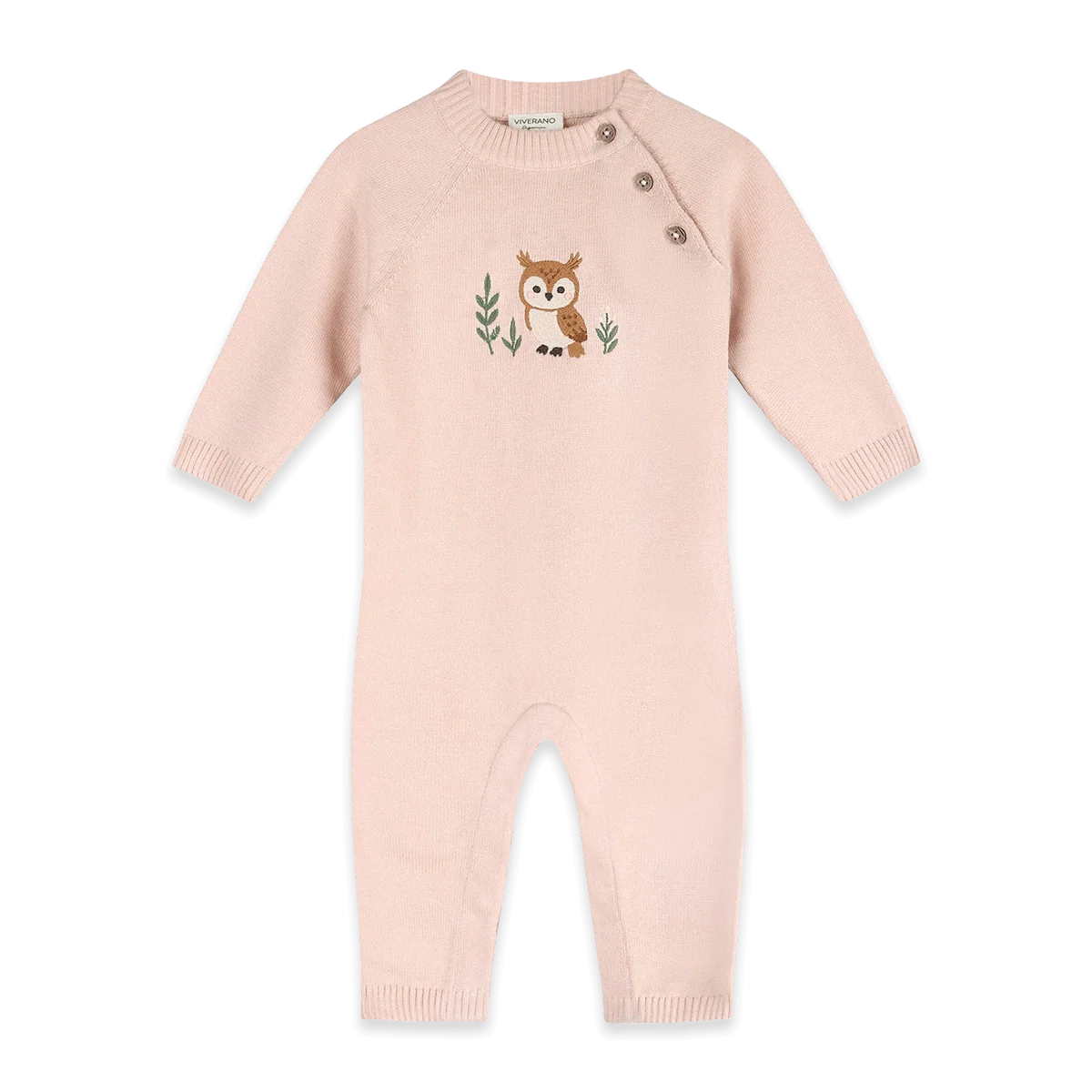 Owl Embroidered Baby Knit Jumpsuit (Organic Cotton)