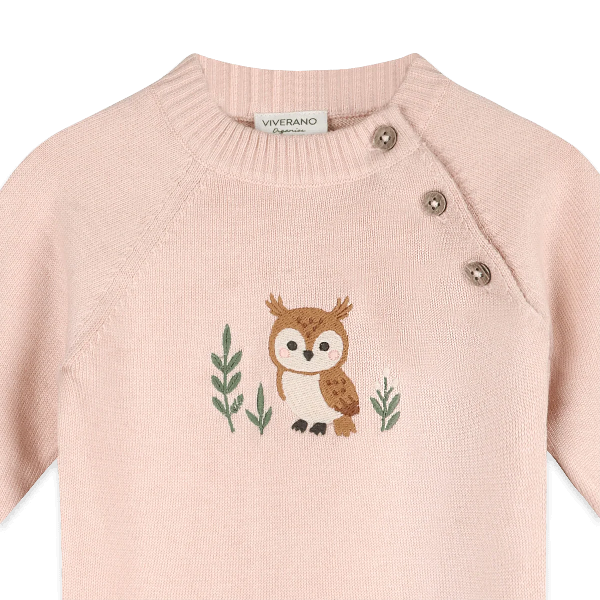 Owl Embroidered Baby Knit Jumpsuit (Organic Cotton)