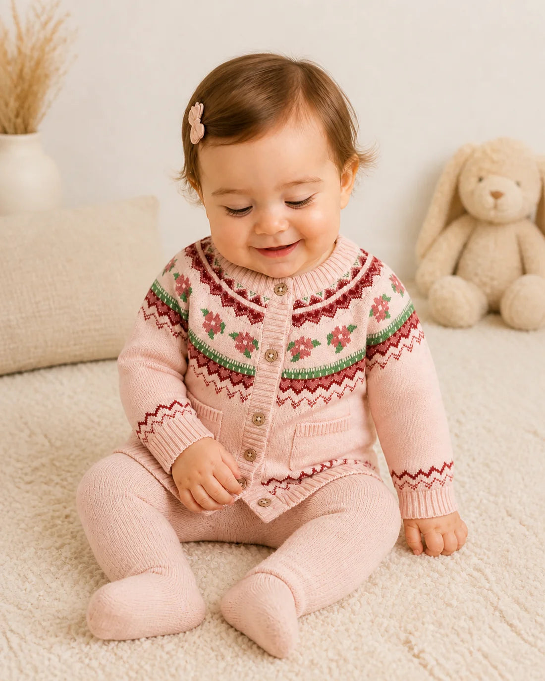 Lily Floral Fair Isle Knit Baby Cardigan (Organic Cotton)