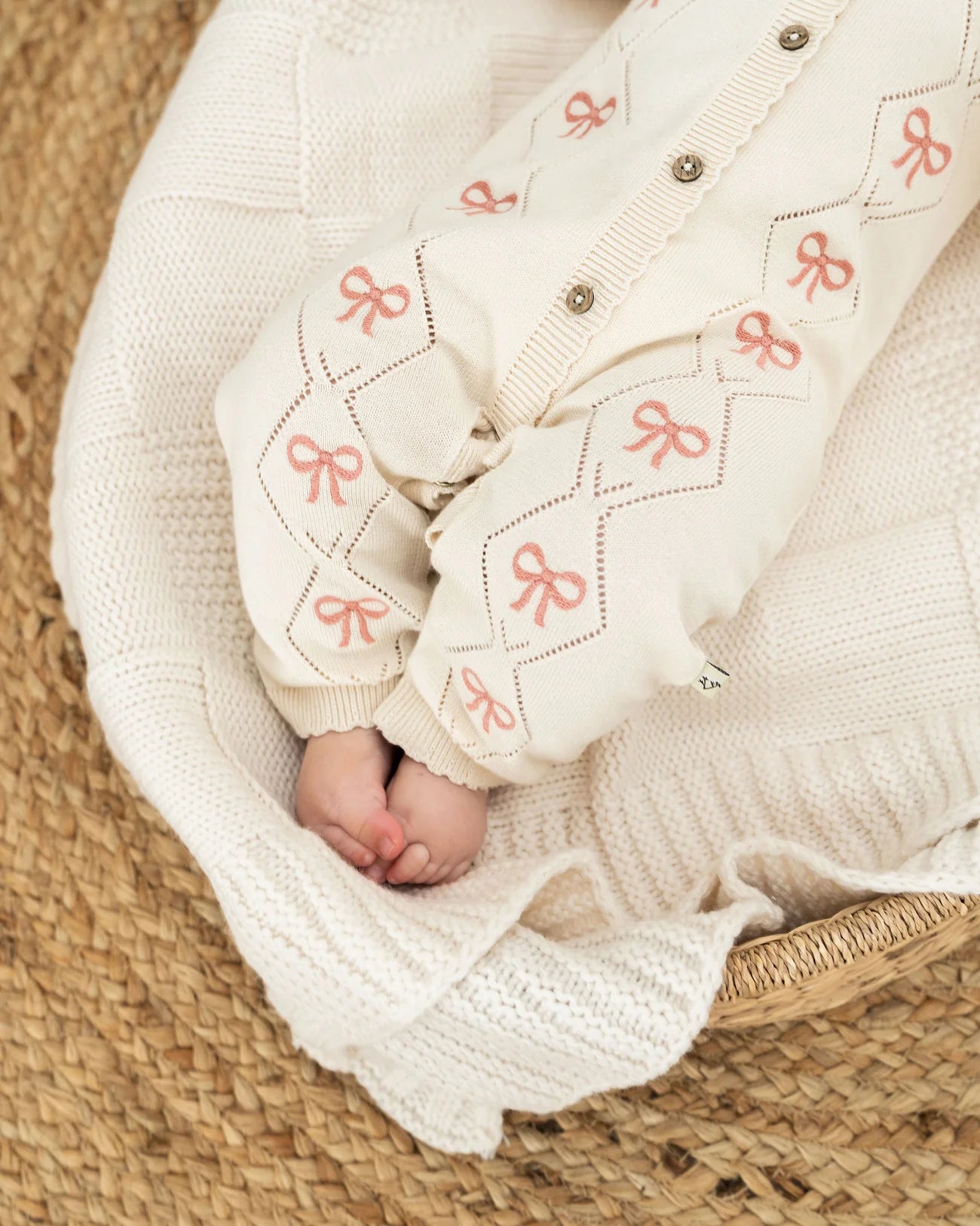 Evie Bow Pointelle Knit Baby Jumpsuit (Organic Cotton)