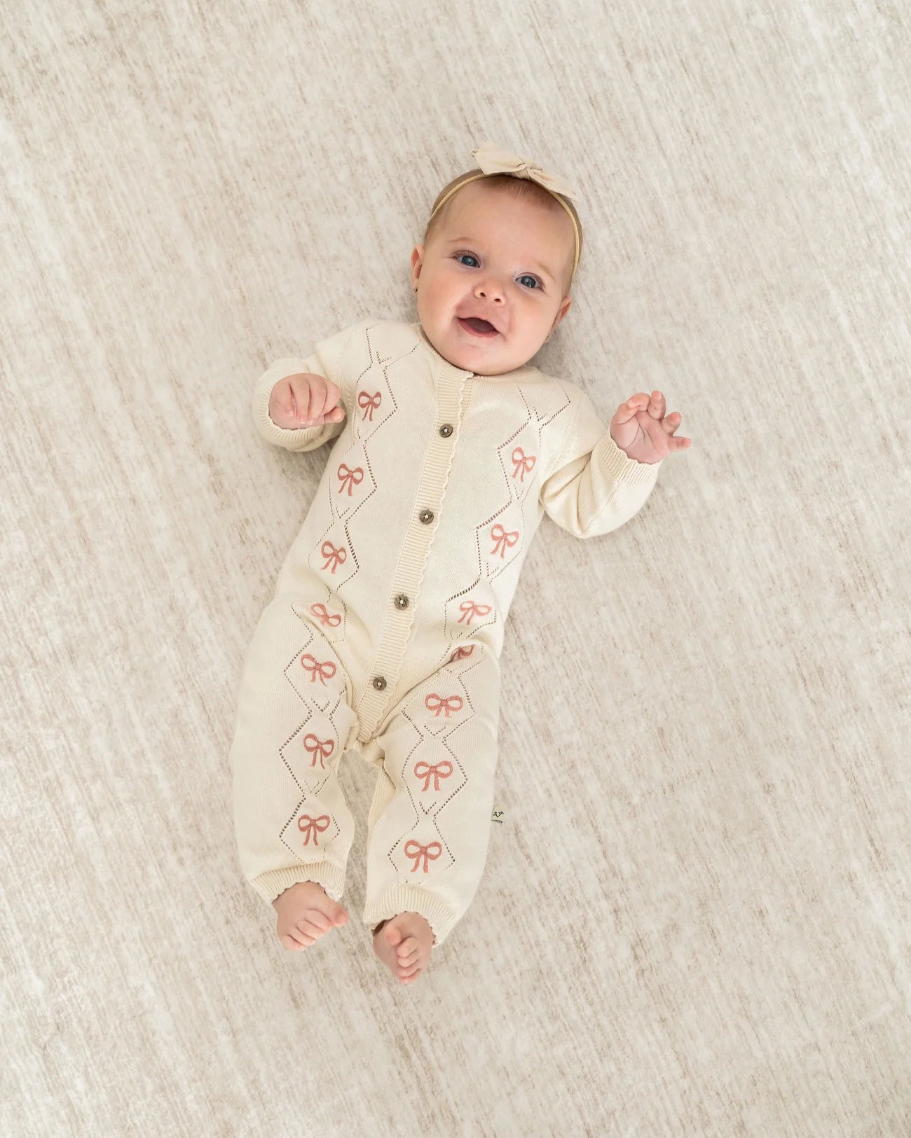 Evie Bow Pointelle Knit Baby Jumpsuit (Organic Cotton)