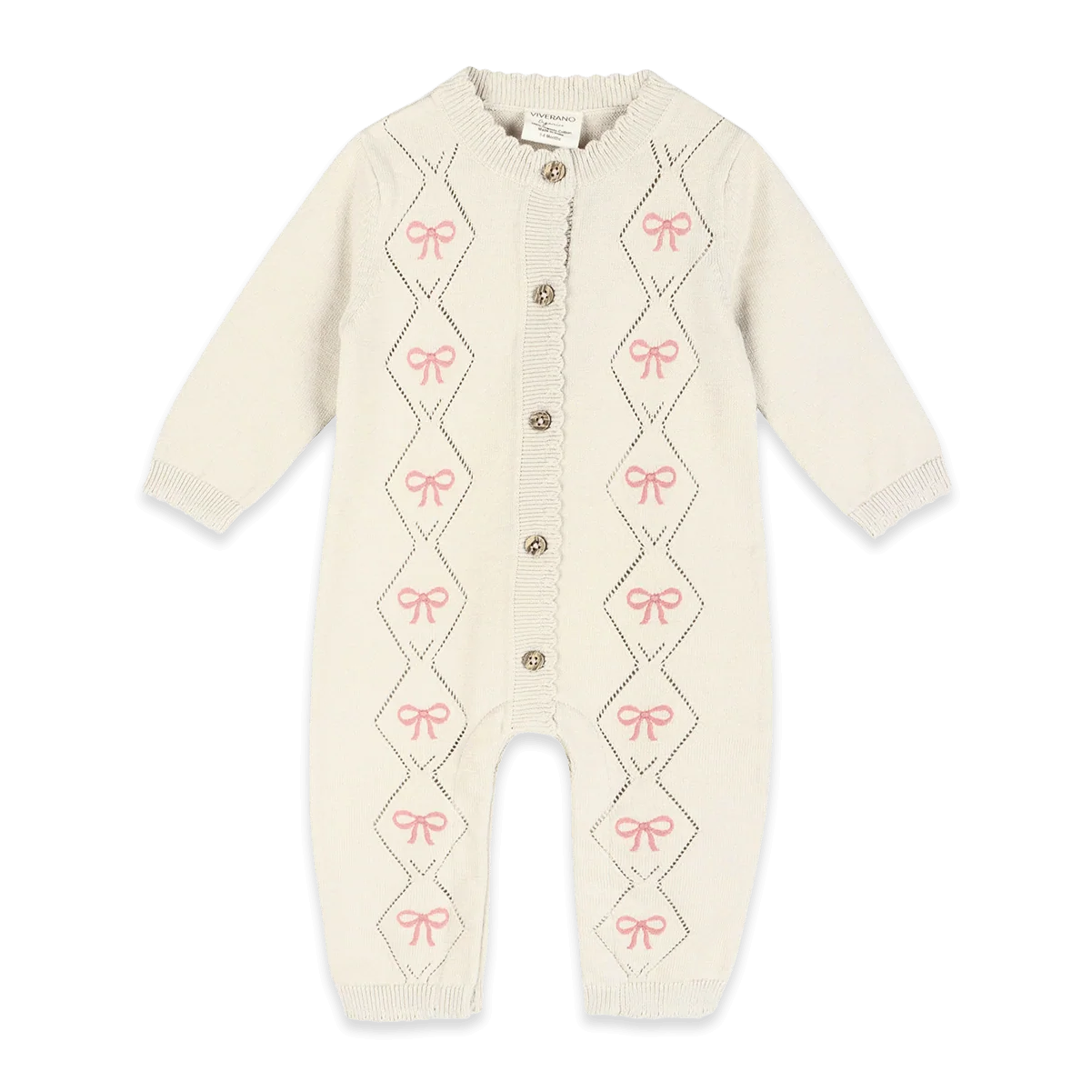 Evie Bow Pointelle Knit Baby Jumpsuit (Organic Cotton)