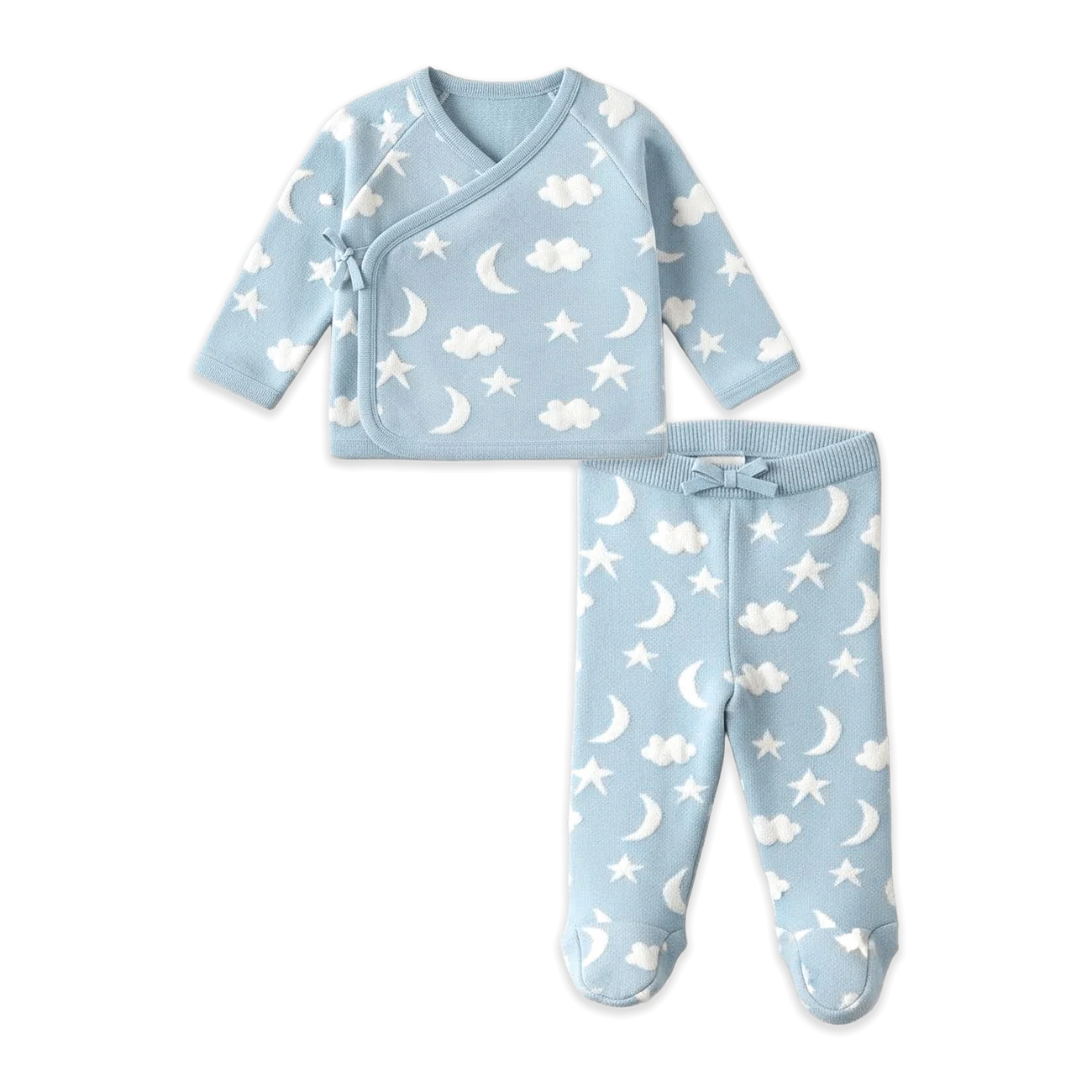 Moon & Stars Dream Knit Kimono Baby Top & Pant Set (Organic Cotton)