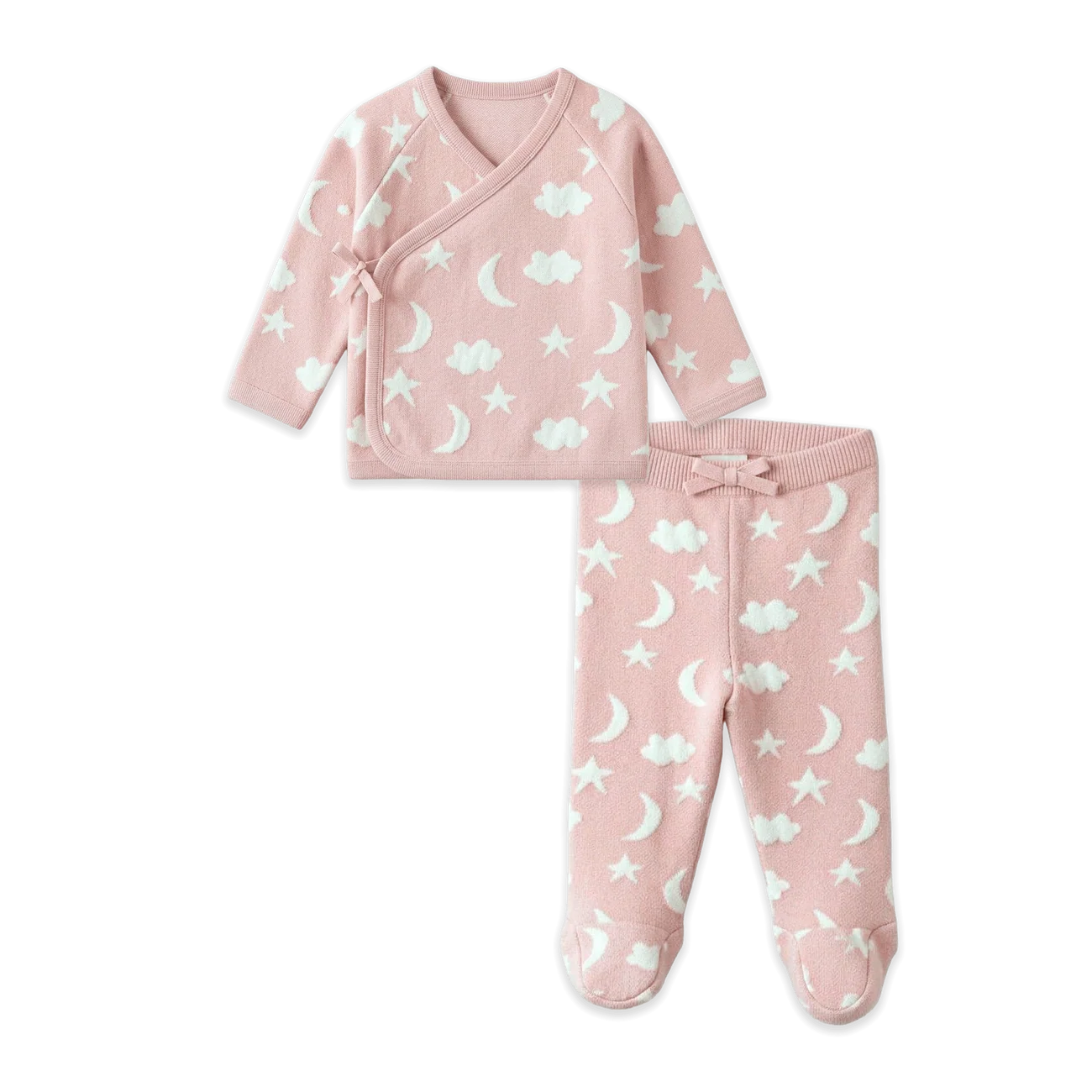 Moon & Stars Dream Knit Kimono Baby Top & Pant Set (Organic Cotton)