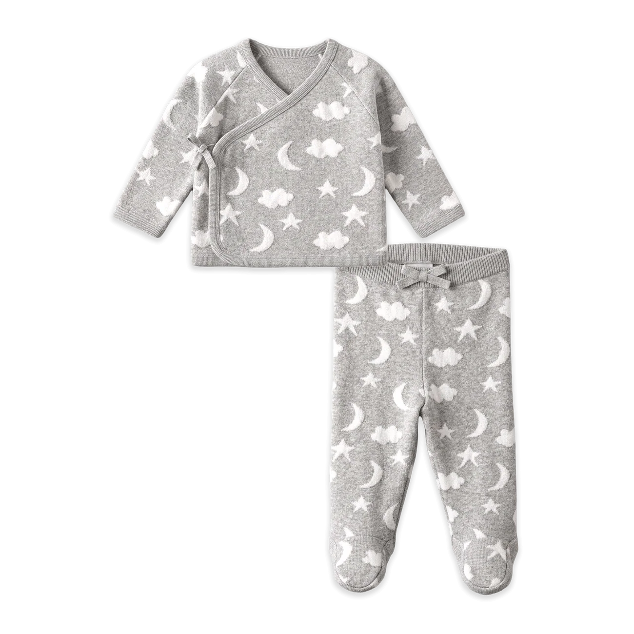 Moon & Stars Dream Knit Kimono Baby Top & Pant Set (Organic Cotton)