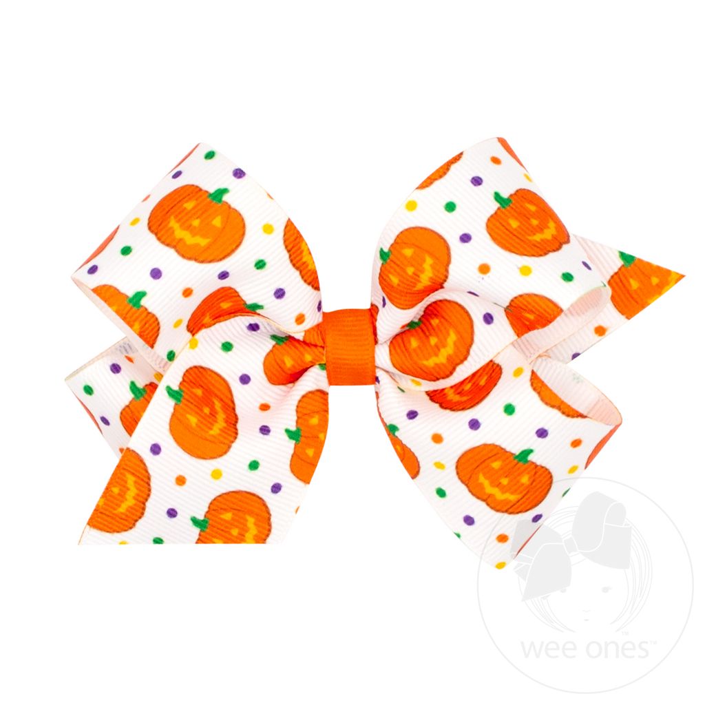 Medium Halloween Polka Dot Print Hair Bow