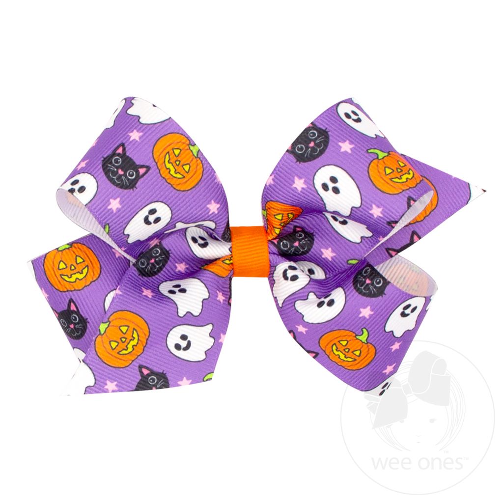 Medium Purple Halloween Print Hair Bow