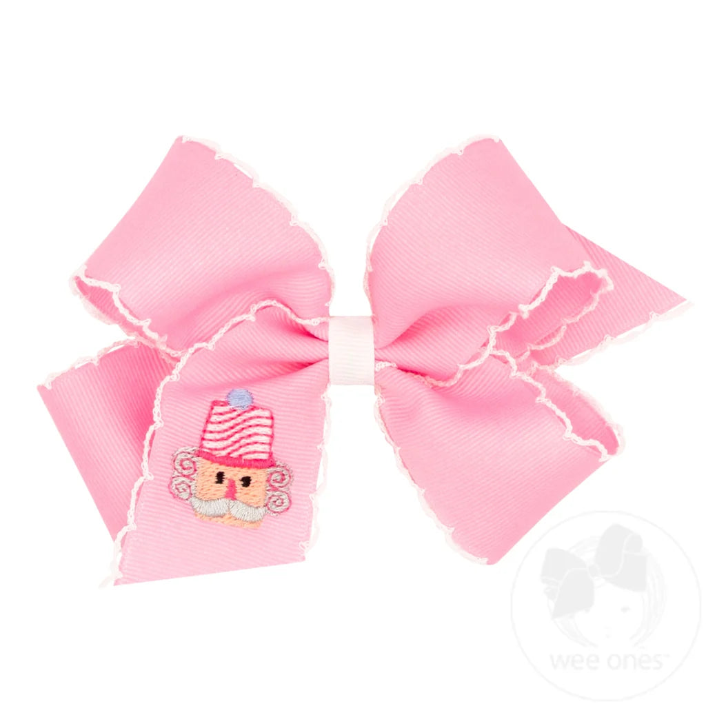 Medium Moonstitch Pink Christmas Embroidered Hair Bows