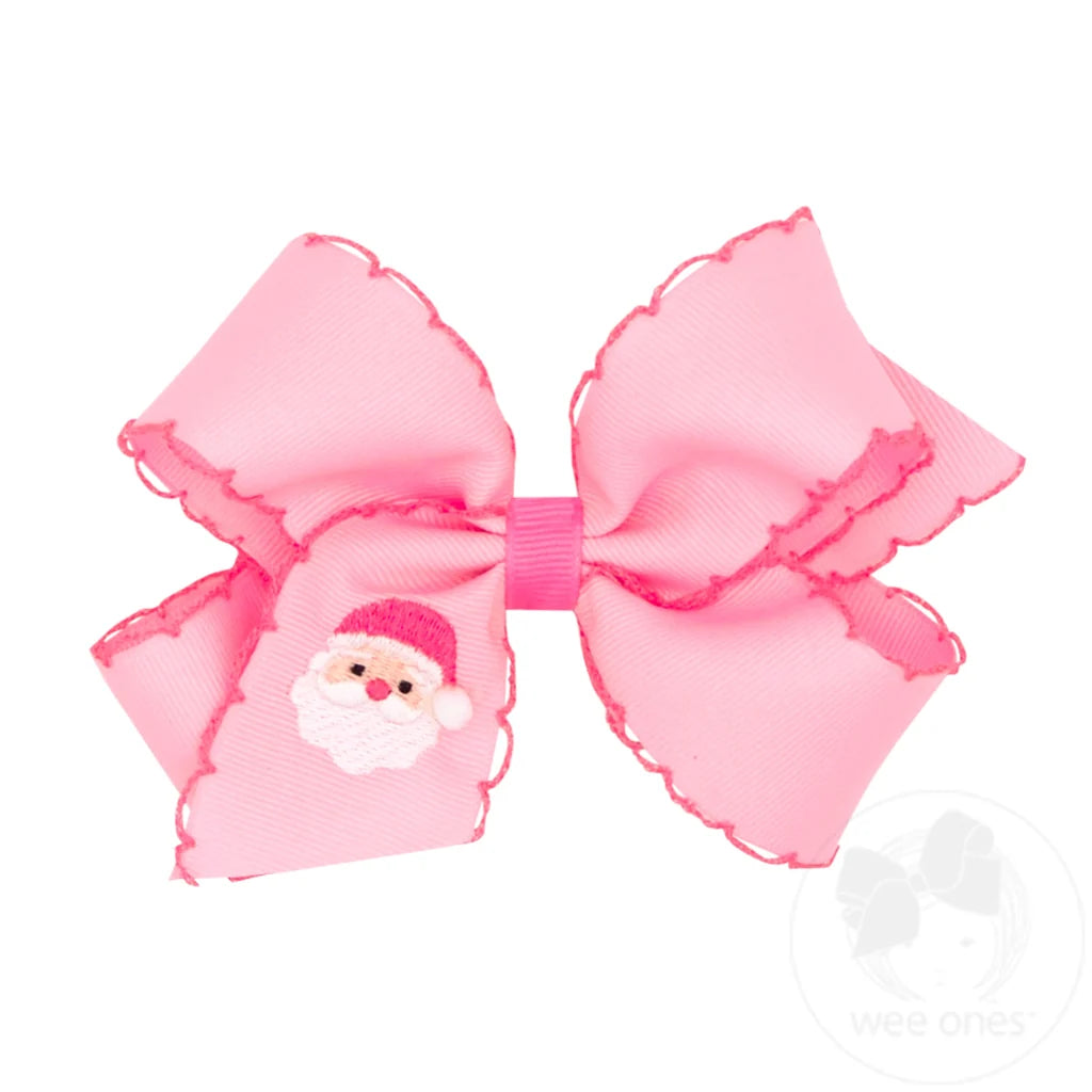 Medium Moonstitch Pink Christmas Embroidered Hair Bows