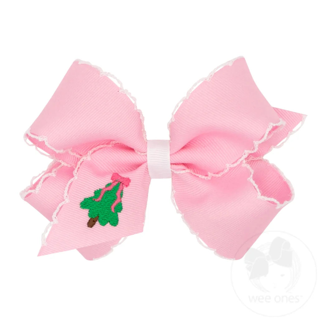 Medium Moonstitch Pink Christmas Embroidered Hair Bows