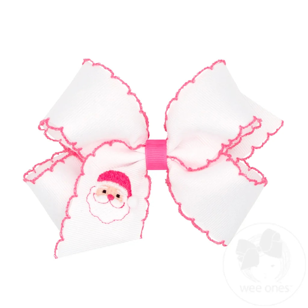 Medium Moonstitch Pink Christmas Embroidered Hair Bows