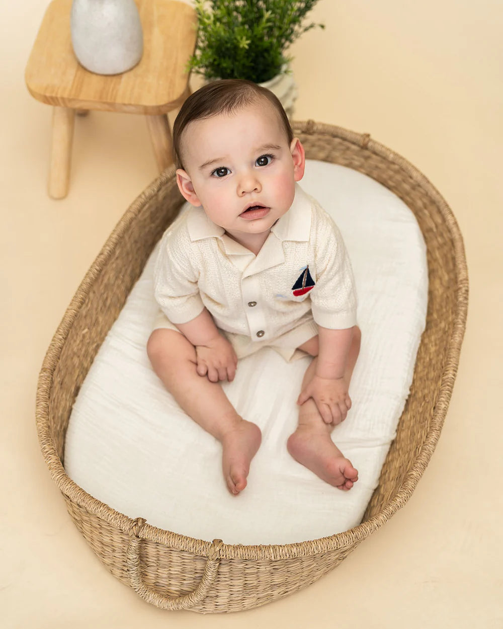 Sailboat Embroidered Baby Shirt & Shorts Set (Organic Cotton)