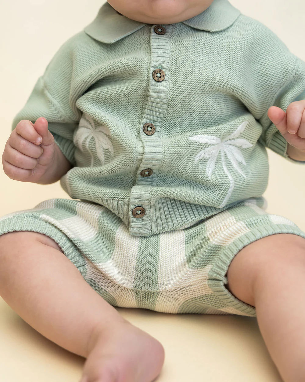 Palm Trees Embroidered Baby Sweater Shirt & Shorts Set (Organic Cotton)