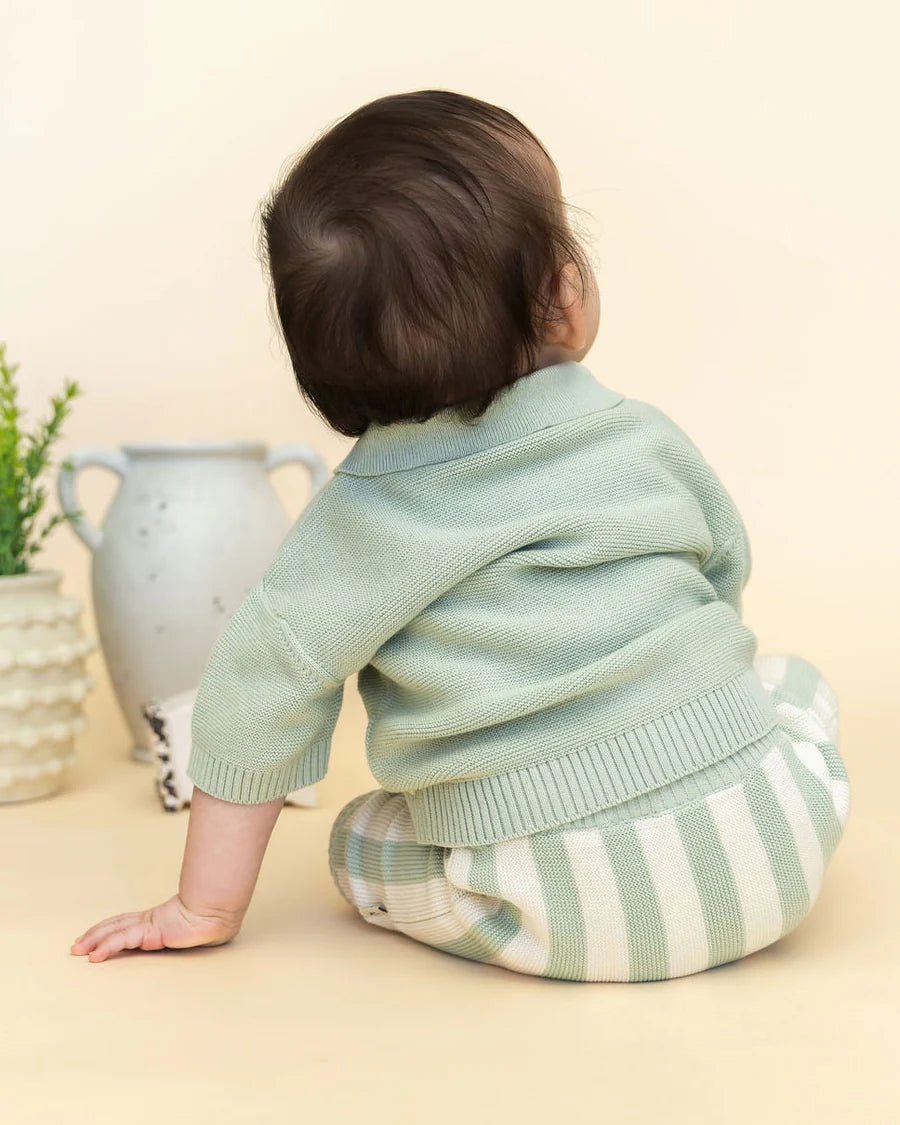 Palm Trees Embroidered Baby Sweater Shirt & Shorts Set (Organic Cotton)