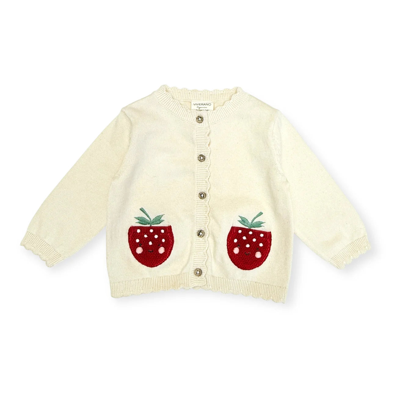 Strawberry Embroidered Pocket Baby Cardigan & Pants Set (Organic Cotton)
