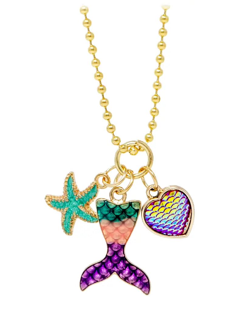 Mermaid Fin, Star & Heart Gold Charm Necklace