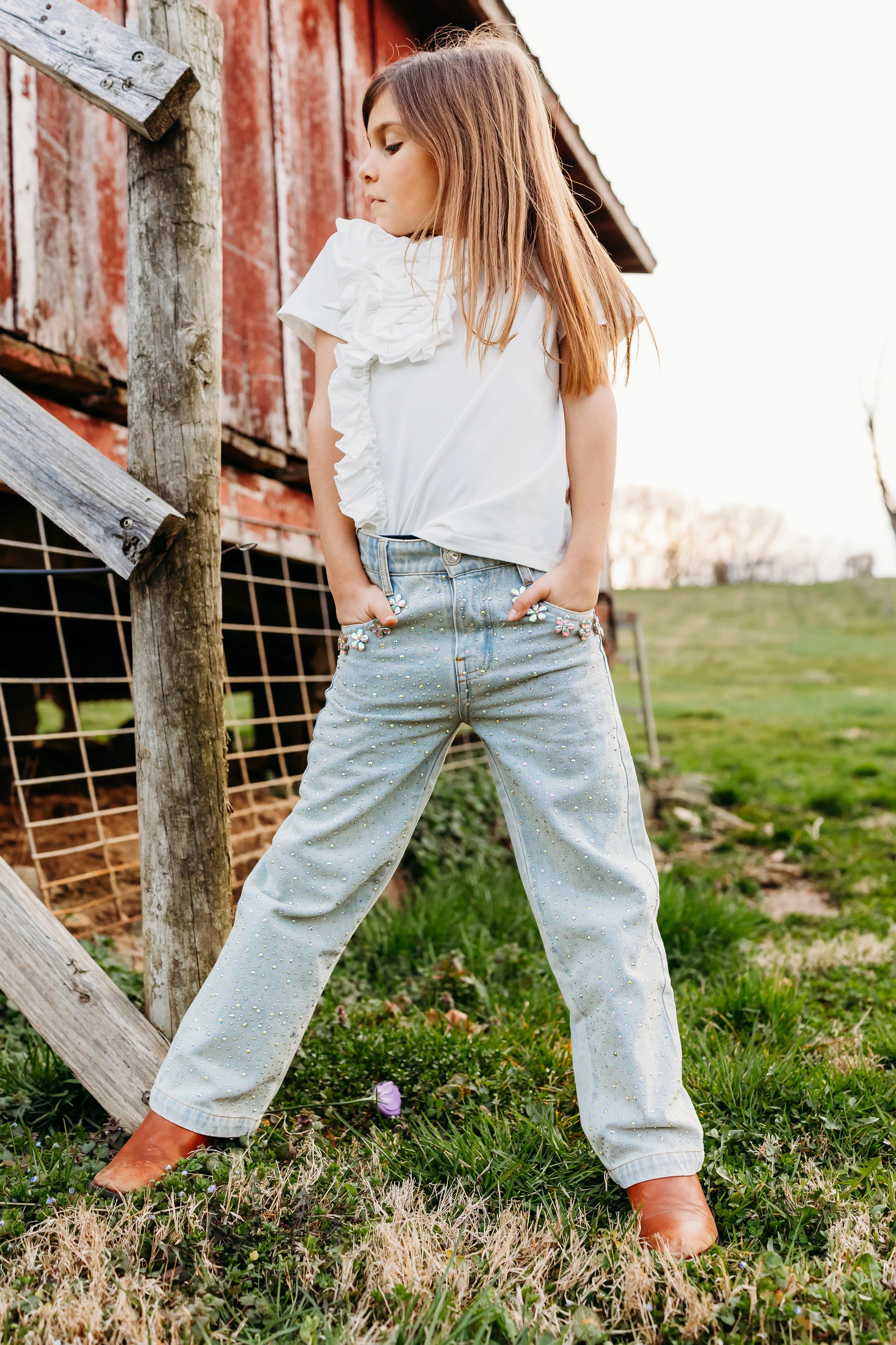White Flower Ruffle Top
