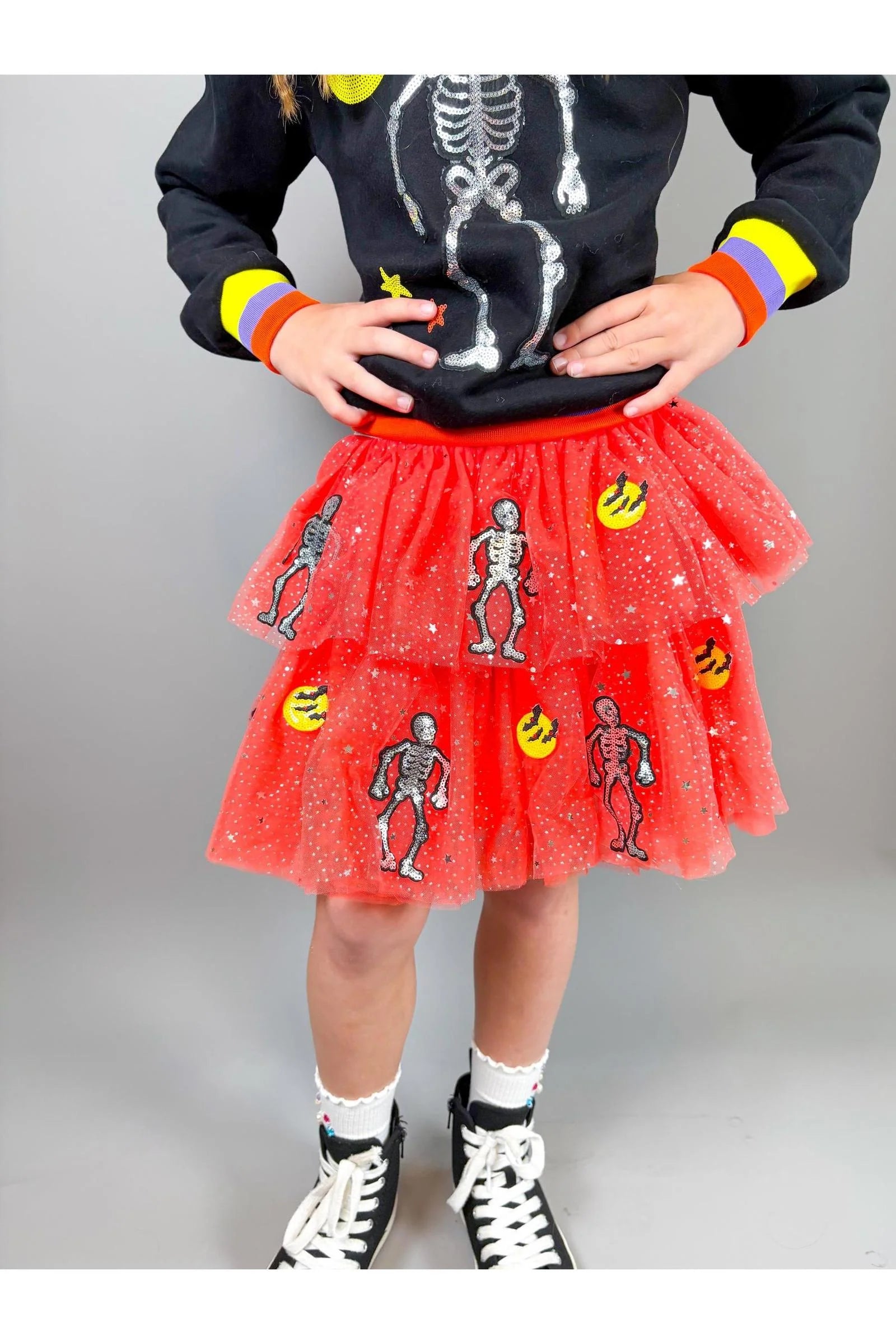 Skeleton Patched Tulle Skirt