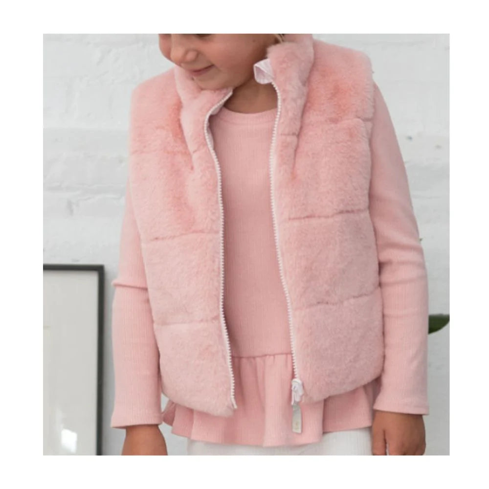 Rosie Reversible Faux Fur Vest in Pearlized Pink