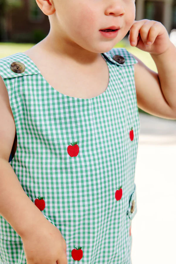 Green Mini Gingham with Apple Embroidery Jon Jon