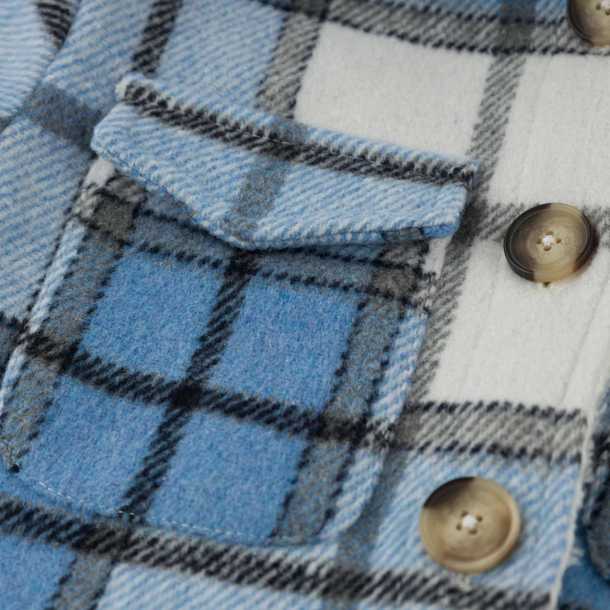 Plaid Sherpa Shacket | Dusty Blue