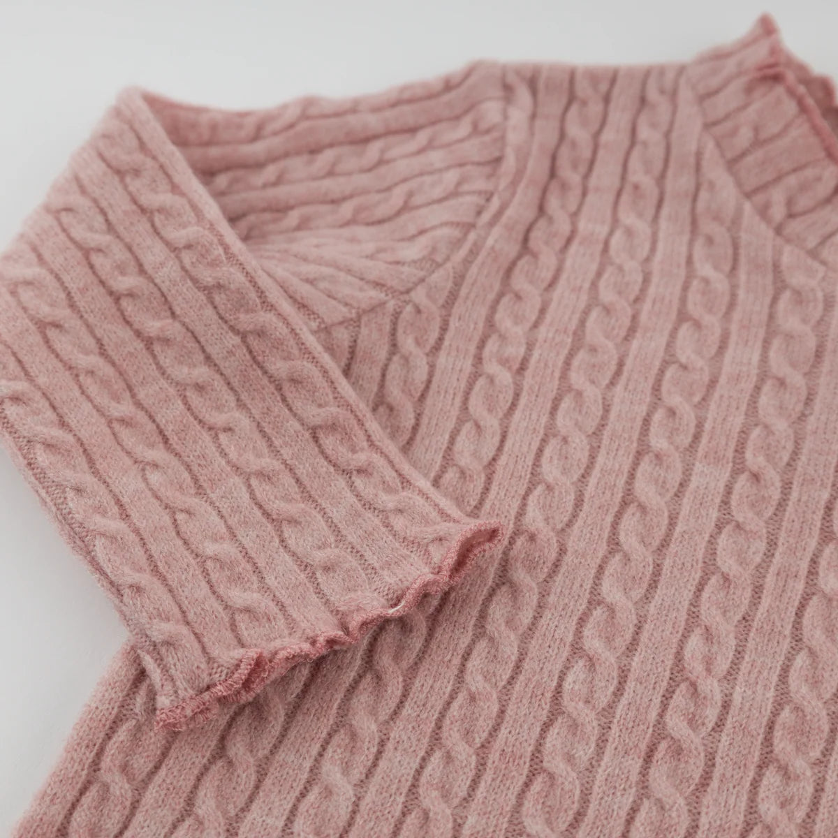 Cable Knit Mock Neck Long Sleeve Top | Dusty Pink