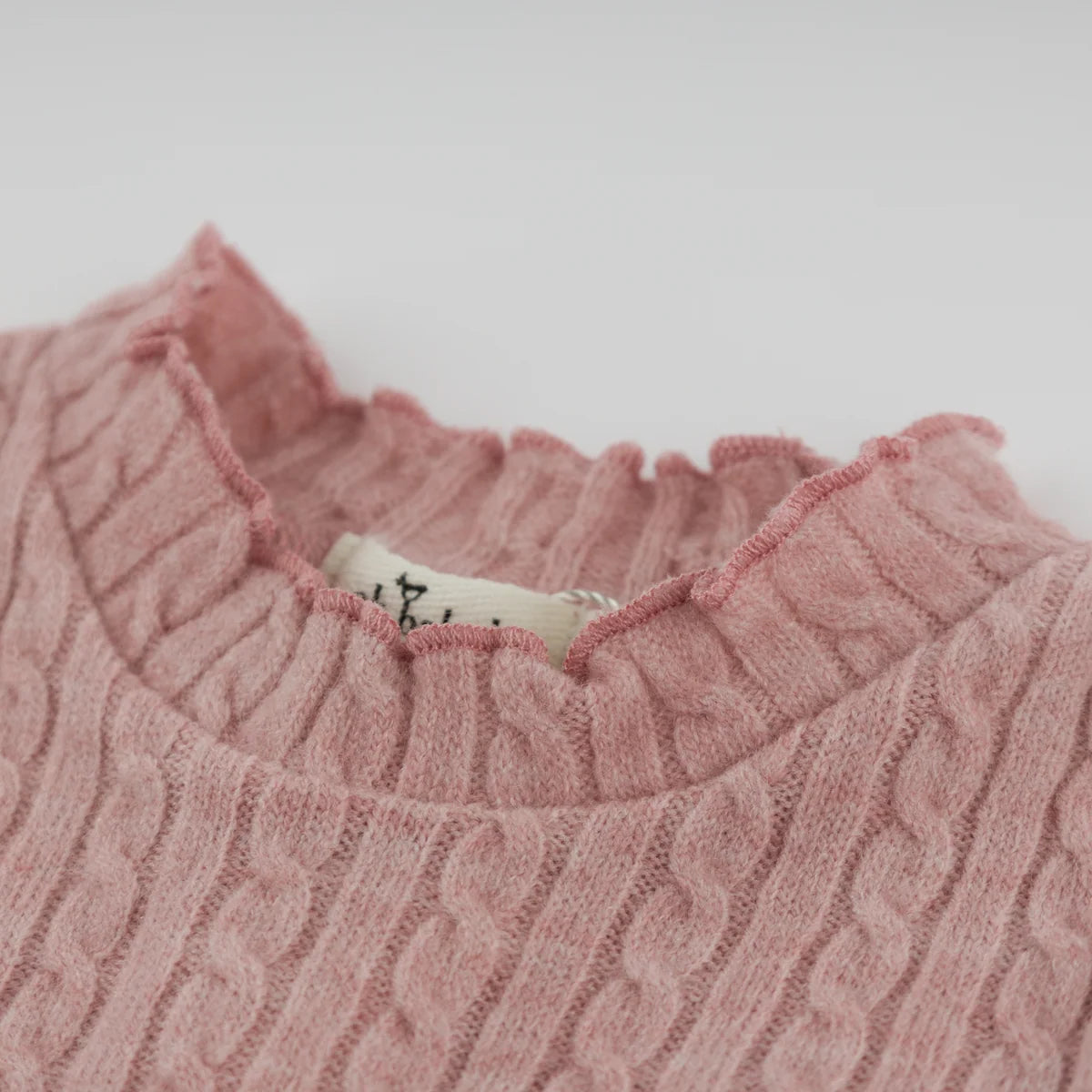 Cable Knit Mock Neck Long Sleeve Top | Dusty Pink