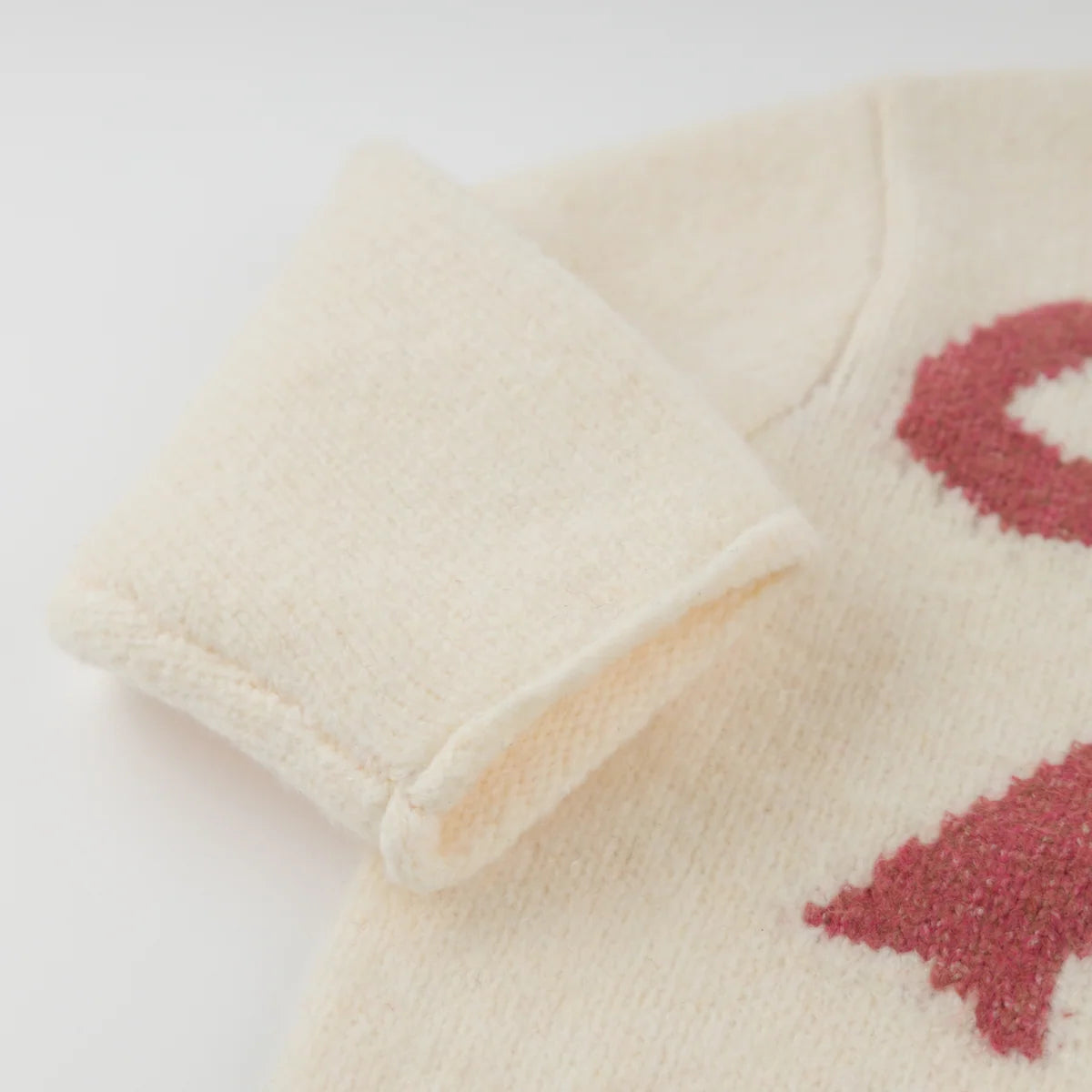 Bow Roll-Edge Knitted Pullover Sweater | Cream