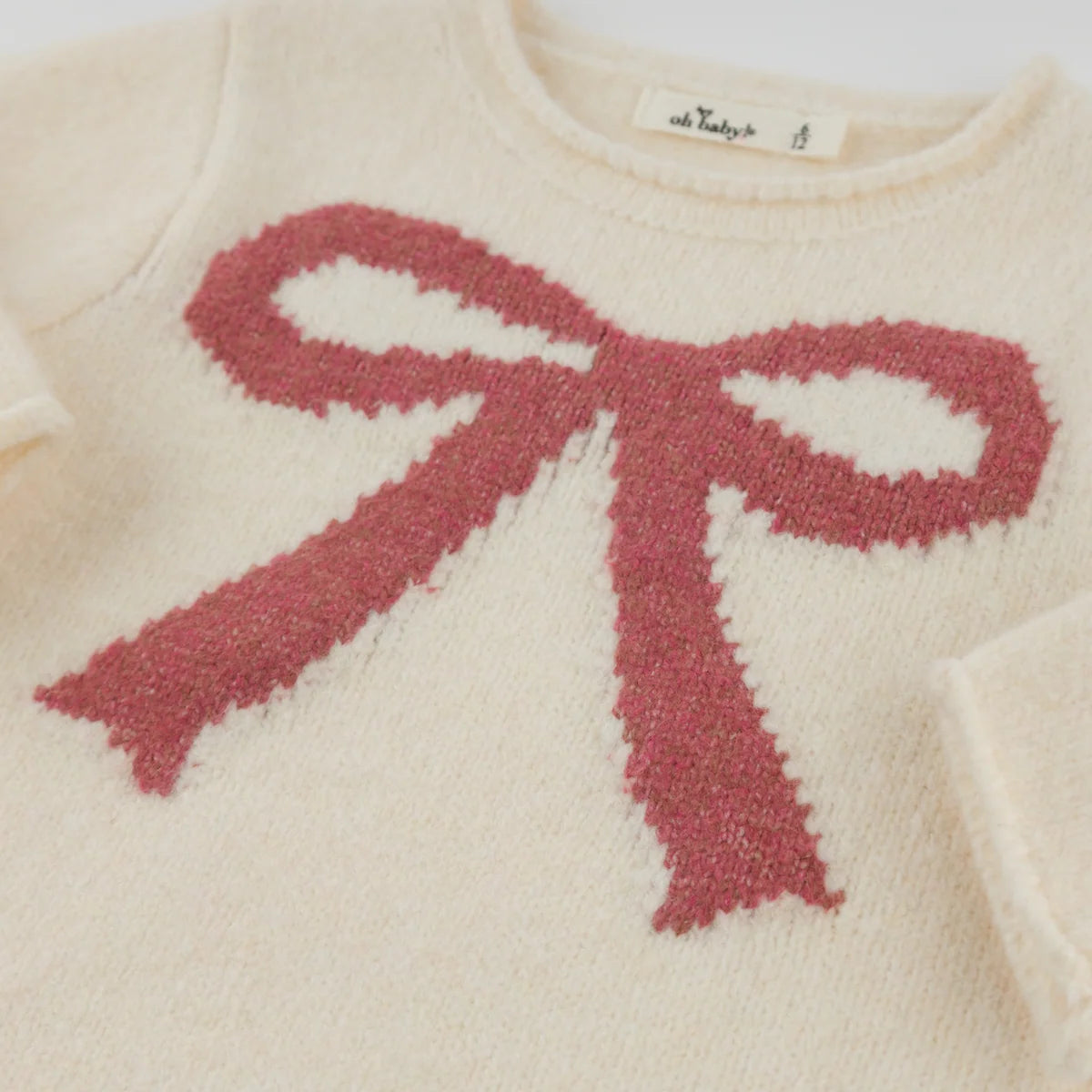 Bow Roll-Edge Knitted Pullover Sweater | Cream